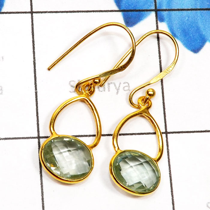 Green Amethyst A - SGE954-Genuine Cut n Cab Gemstone 925 Sterling Silver Gold Plate Green Amethyst A - SGE954-Genuine Cut n Cab Gemstone 925 Sterling Silver Gold Plate