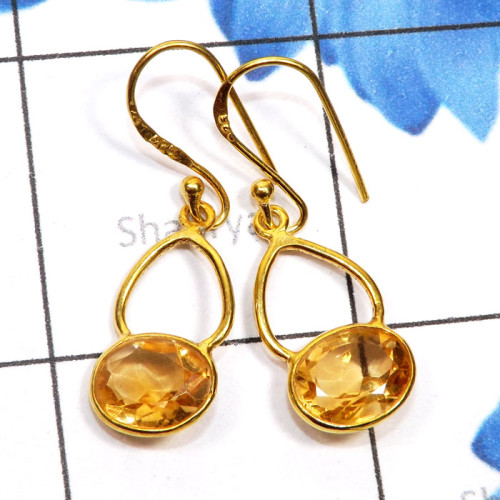 Citrine Cut D - SGE954-Genuine Cut n Cab Gemstone 925 Sterling Silver Gold Plate