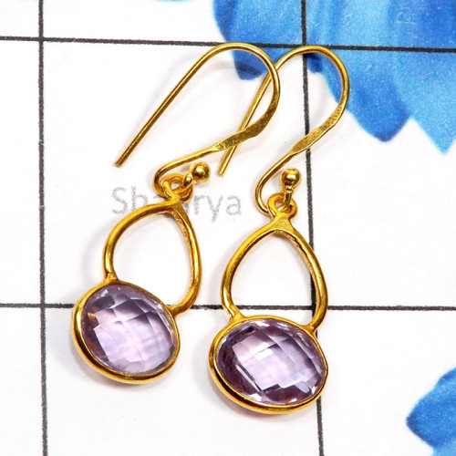 Amethyst Cut O - SGE954-Genuine Cut n Cab Gemstone 925 Sterling Silver Gold Plate