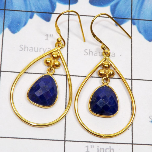 Lapis Cut G - SGE949-925 Sterling Silver Gold Plated Bezel Setting with Genuin Lapis Cut G - SGE949-925 Sterling Silver Gold Plated Bezel Setting with Genuin