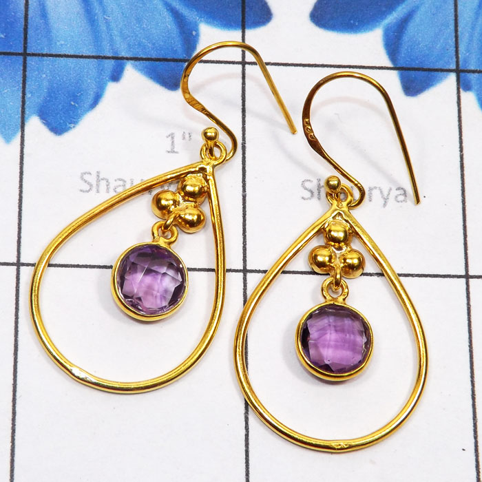 Amethyst Cut F - SGE948-Semiprecious Cut n Cab Gemstone 925 Silver Gold Plated Ve Amethyst Cut F - SGE948-Semiprecious Cut n Cab Gemstone 925 Silver Gold Plated Ve
