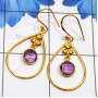 Amethyst Cut F - SGE948-Semiprecious Cut n Cab Gemstone 925 Silver Gold Plated Ve