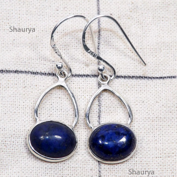 Lapis C - BZE860-Genuine Cab Gemstone with 925 Silver Trendy Bezel Earring Lapis C - BZE860-Genuine Cab Gemstone with 925 Silver Trendy Bezel Earring