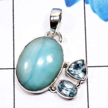 Blue Aragonite, Blue Topaz A - SBA990-925 Silver Manufacturer Blue Aragonite with Semiprecious