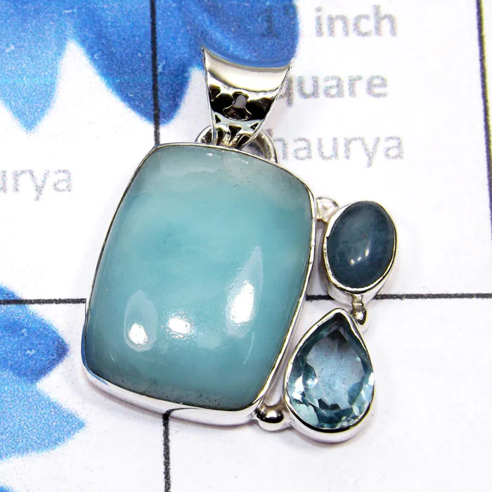 Blue Aragonite, Blue Topaz F - SBA990-925 Silver Manufacturer Blue Aragonite with Semiprecious Blue Aragonite, Blue Topaz F - SBA990-925 Silver Manufacturer Blue Aragonite with Semiprecious