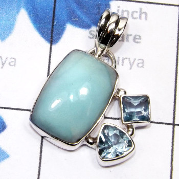 Blue Aragonite, Blue Topaz G - SBA990-925 Silver Manufacturer Blue Aragonite with Semiprecious
