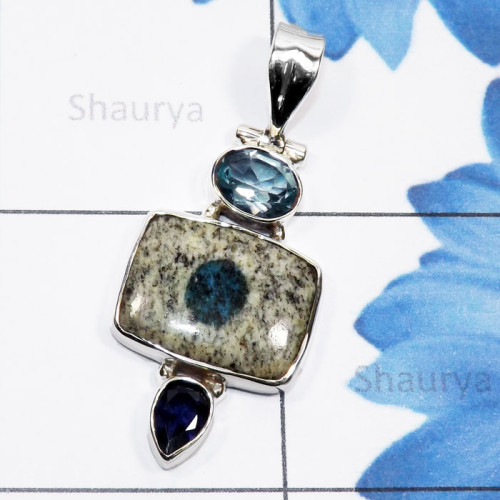 K2 Jasper, Blue Topaz, Iolite, B - SSP942-Black Coral, Chiastolite, K2 Jasper, Golden Seraphinite,