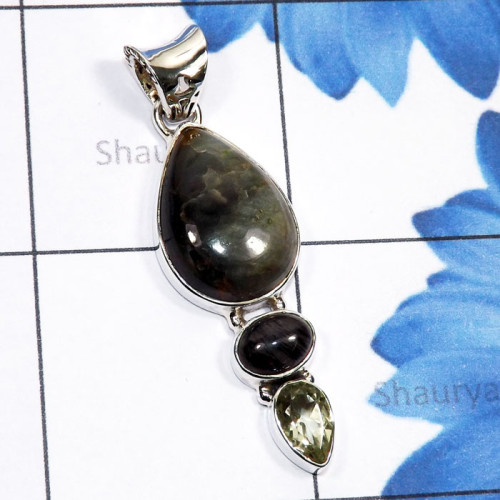 Amethyst Sage, Green Amethyst H - SSP942-Black Coral, Chiastolite, K2 Jasper, Golden Seraphinite,