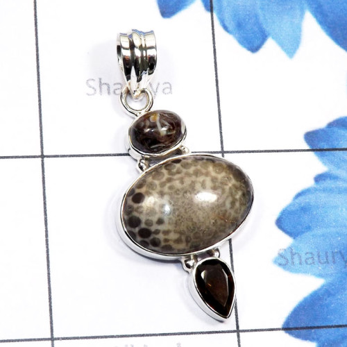 Black Coral, Smokey, O - SSP942-Black Coral, Chiastolite, K2 Jasper, Golden Seraphinite,