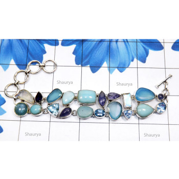 Blue Aragonite, Blue Topaz, Kynite, Chalcedony A - SBA989-Blue Aragonite with Blue Topaz, Kynite, Chalcedony, Rainb