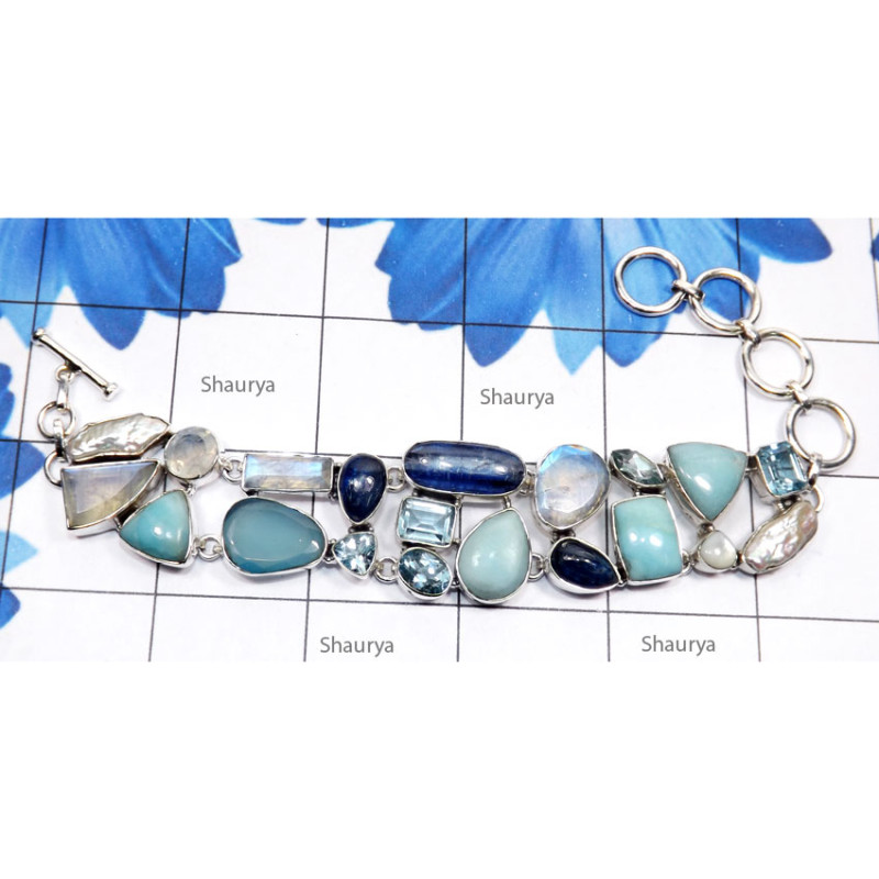 Blue Aragonite, Kynite, Rainbow Cut, Blue Topaz O - SBA989-Blue Aragonite with Blue Topaz, Kynite, Chalcedony, Rainb Blue Aragonite, Kynite, Rainbow Cut, Blue Topaz O - SBA989-Blue Aragonite with Blue Topaz, Kynite, Chalcedony, Rainb