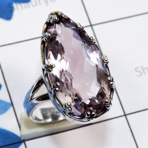 Amethyst Cut I - SDR781-Genuine Cut n Cab Gemstone Made in 925 Silver Handmade Wh