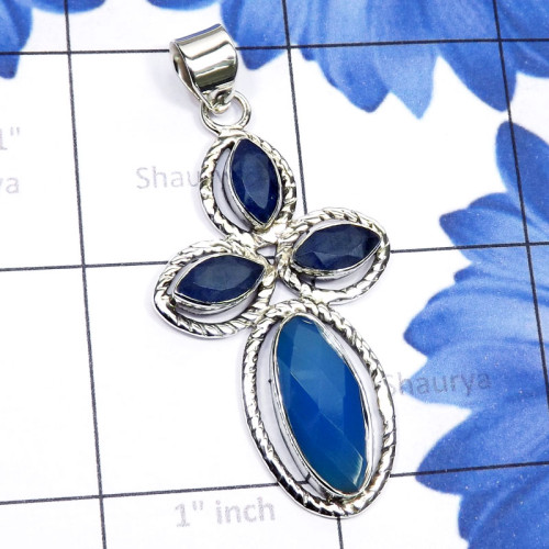 Blue Chalcedony n Blue Shappire Corundum F - SSP933-Semiprecious Cut n Cab Gemstone Made in 925 Silver Wholes Blue Chalcedony n Blue Shappire Corundum F - SSP933-Semiprecious Cut n Cab Gemstone Made in 925 Silver Wholes