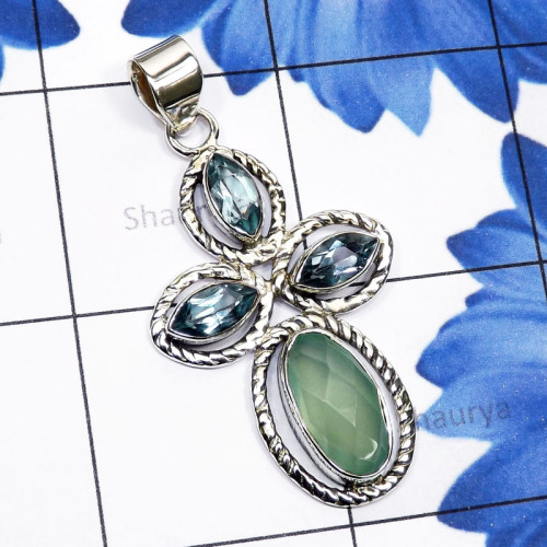 Aqua Chalcedony n Blue Topaz G - SSP933-Semiprecious Cut n Cab Gemstone Made in 925 Silver Wholes Aqua Chalcedony n Blue Topaz G - SSP933-Semiprecious Cut n Cab Gemstone Made in 925 Silver Wholes