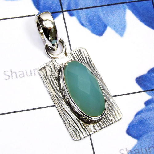 Aqua Chalcedony D - SSP931-Direct Factory 925 Sterling Silver with Genuine Cut n Cab