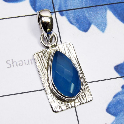 Blue Chalcedony H - SSP931-Direct Factory 925 Sterling Silver with Genuine Cut n Cab