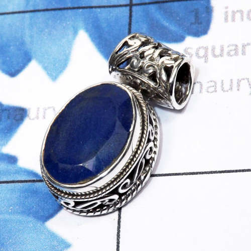 Blue Shappire Corundum F - SSP929-Sterling 925 Silver Manufacturer Semiprecious Cut n Cab G