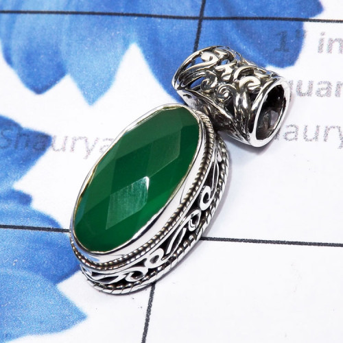 Green Onyx I - SSP929-Sterling 925 Silver Manufacturer Semiprecious Cut n Cab G