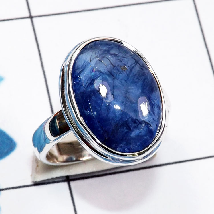 Tanzanite Cab C - PSR871-Genuine Cab Gemstone 925 Silver Handmade Plain Ring Tanzanite Cab C - PSR871-Genuine Cab Gemstone 925 Silver Handmade Plain Ring