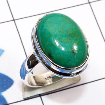 Tibet Turquoise I - PSR871-Genuine Cab Gemstone 925 Silver Handmade Plain Ring