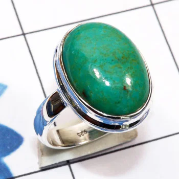 Tibet Turquoise I - PSR871-Genuine Cab Gemstone 925 Silver Handmade Plain Ring Tibet Turquoise I - PSR871-Genuine Cab Gemstone 925 Silver Handmade Plain Ring