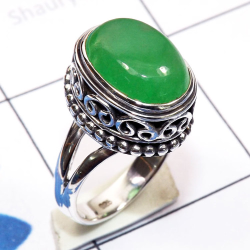 Canadian Green Jade O - SDR778-925 Sterling Silver Handmade Semiprecious Gemstone Design