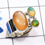 Shattuckite, Peachmoonstone, Ethiopian Opal, Larimar, Aragonite Blue, 925 Silver Cluster Ring CLR948