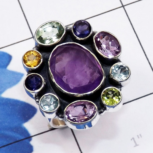 Amethyst Cut, Cut Gemstone B - CLR946-Semiprecious Gemstone 925 Sterling Silver Adjustable Clus Amethyst Cut, Cut Gemstone B - CLR946-Semiprecious Gemstone 925 Sterling Silver Adjustable Clus