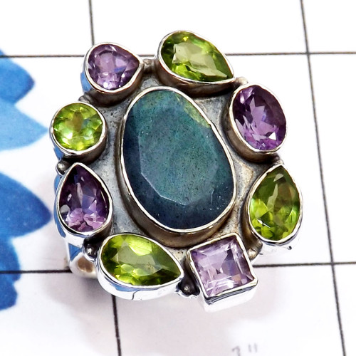 Labradorite Cut, Cut Gemstone C - CLR946-Semiprecious Gemstone 925 Sterling Silver Adjustable Clus Labradorite Cut, Cut Gemstone C - CLR946-Semiprecious Gemstone 925 Sterling Silver Adjustable Clus