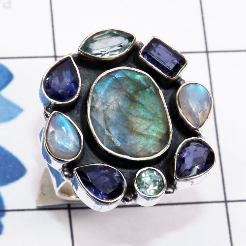 Labradorite Cut, Cut Gemstone D - CLR946-Semiprecious Gemstone 925 Sterling Silver Adjustable Clus Labradorite Cut, Cut Gemstone D - CLR946-Semiprecious Gemstone 925 Sterling Silver Adjustable Clus