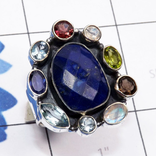 Lapis Cut, Cut Gemstone E - CLR946-Semiprecious Gemstone 925 Sterling Silver Adjustable Clus Lapis Cut, Cut Gemstone E - CLR946-Semiprecious Gemstone 925 Sterling Silver Adjustable Clus