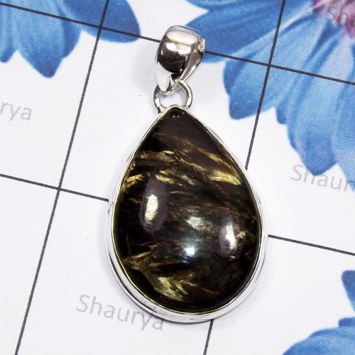 Golden Seraphinite C - ISP838-Sterling 925 Silver Genuine Gemstone Wholesale Plain Pend Golden Seraphinite C - ISP838-Sterling 925 Silver Genuine Gemstone Wholesale Plain Pend