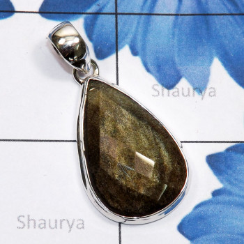 Rainbow Obsidian F - ISP836-Plain 925 Silver Semiprecious Gemstone Handmade Pendant