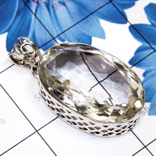 Crystal Quartz G - SD698-Natural Large Crystal Quartz 925 Sterling Silver Designer