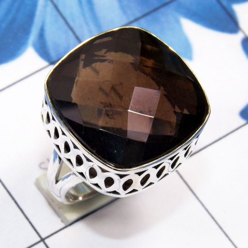 Smokey Quartz A - SDR774-Smokey Quartz 925 Sterling Silver Handmade Wholesale Ring