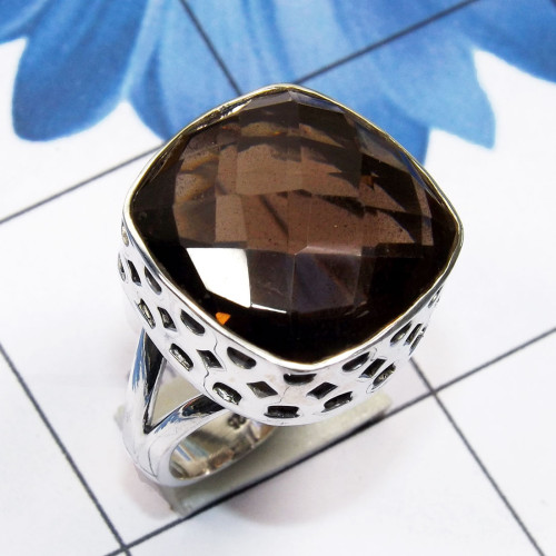 Smokey Quartz B - SDR774-Smokey Quartz 925 Sterling Silver Handmade Wholesale Ring