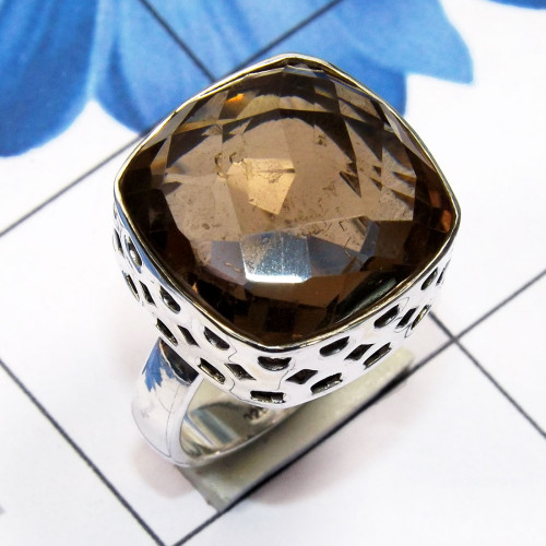 Smokey Quartz C - SDR774-Smokey Quartz 925 Sterling Silver Handmade Wholesale Ring