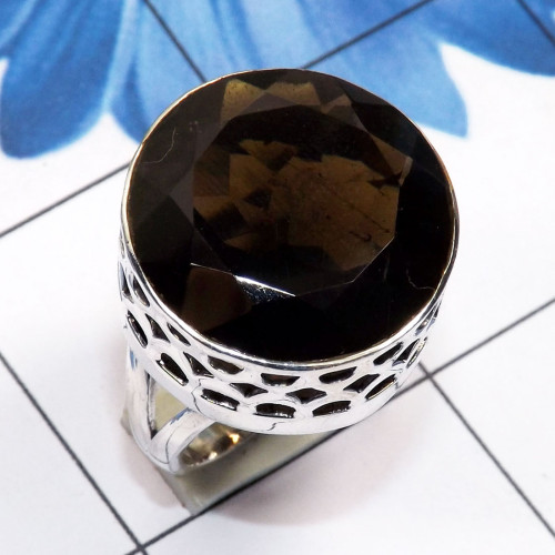 Smokey Quartz F - SDR774-Smokey Quartz 925 Sterling Silver Handmade Wholesale Ring