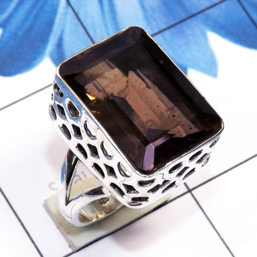 Smokey Quartz O - SDR774-Smokey Quartz 925 Sterling Silver Handmade Wholesale Ring