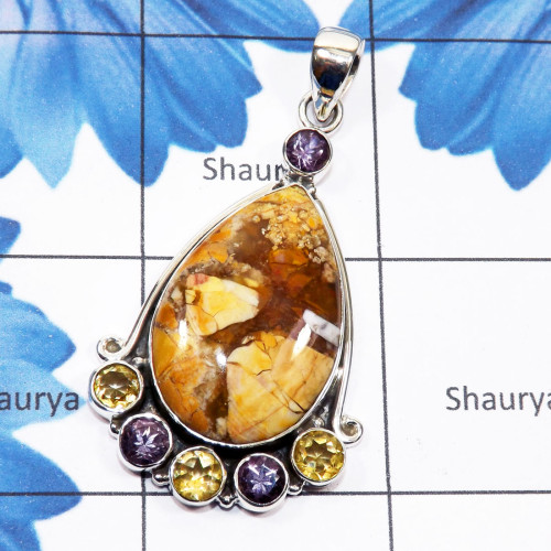 Brecciated Mookaite G - SSP926-Cacoxenite, Black Coral Druzy, Golden Seraphinite, Chryso Brecciated Mookaite G - SSP926-Cacoxenite, Black Coral Druzy, Golden Seraphinite, Chryso