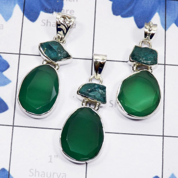 3 Pcs Green Onyx, Apatite Rough D - SVP851-Genuine Gemstone 925 Sterling Silver 3 Pcs Wholesale Pend 3 Pcs Green Onyx, Apatite Rough D - SVP851-Genuine Gemstone 925 Sterling Silver 3 Pcs Wholesale Pend