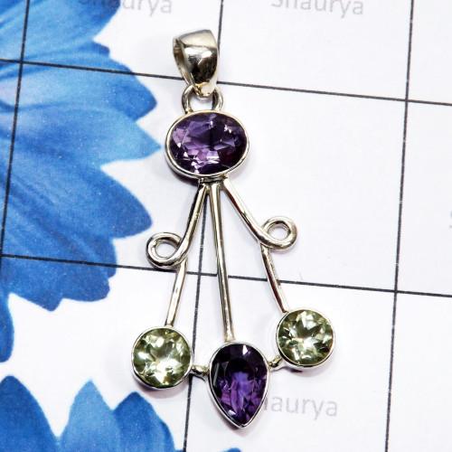 Multi Cut Gemstone E - CMJ926-925 Sterling Silver Semiprecious Gemstone Designer Pendan Multi Cut Gemstone E - CMJ926-925 Sterling Silver Semiprecious Gemstone Designer Pendan