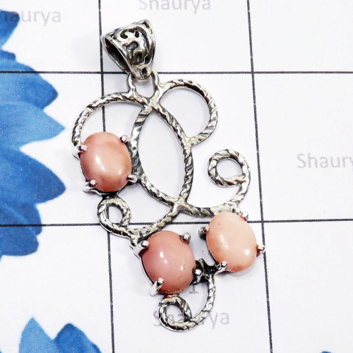 Pink Opal G - CMJ926-925 Sterling Silver Semiprecious Gemstone Designer Pendan Pink Opal G - CMJ926-925 Sterling Silver Semiprecious Gemstone Designer Pendan