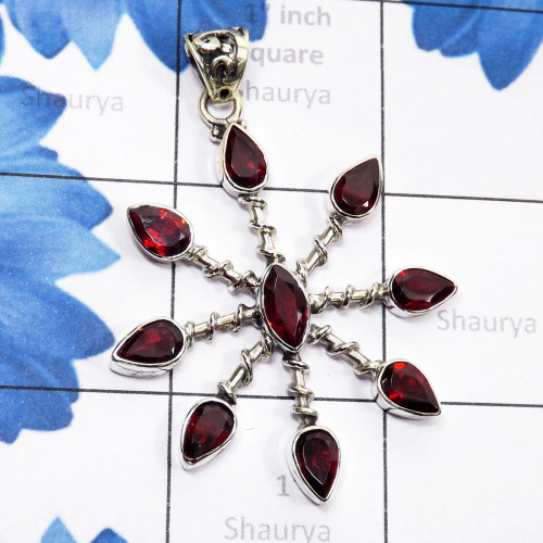 Garnet cut H - CMJ926-925 Sterling Silver Semiprecious Gemstone Designer Pendan Garnet cut H - CMJ926-925 Sterling Silver Semiprecious Gemstone Designer Pendan