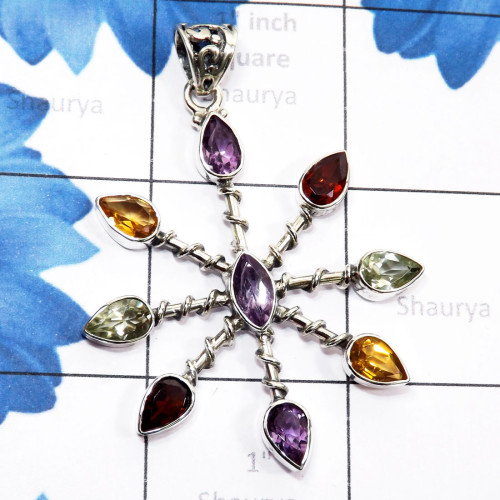 Multi Cut Gemstone O - CMJ926-925 Sterling Silver Semiprecious Gemstone Designer Pendan Multi Cut Gemstone O - CMJ926-925 Sterling Silver Semiprecious Gemstone Designer Pendan