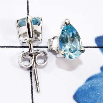 Blue Topaz A - SSE971-5x8mm Pear Drop Semiprecious Gemstone 925 Silver Handmade