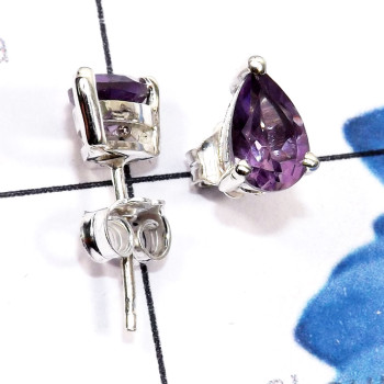 Amethyst Cut C - SSE971-5x8mm Pear Drop Semiprecious Gemstone 925 Silver Handmade