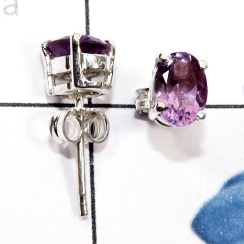 Amethyst Cut B - SSE970-5x7mm Oval Genuine Faceted Gemstone Sterling 925 Silver P
