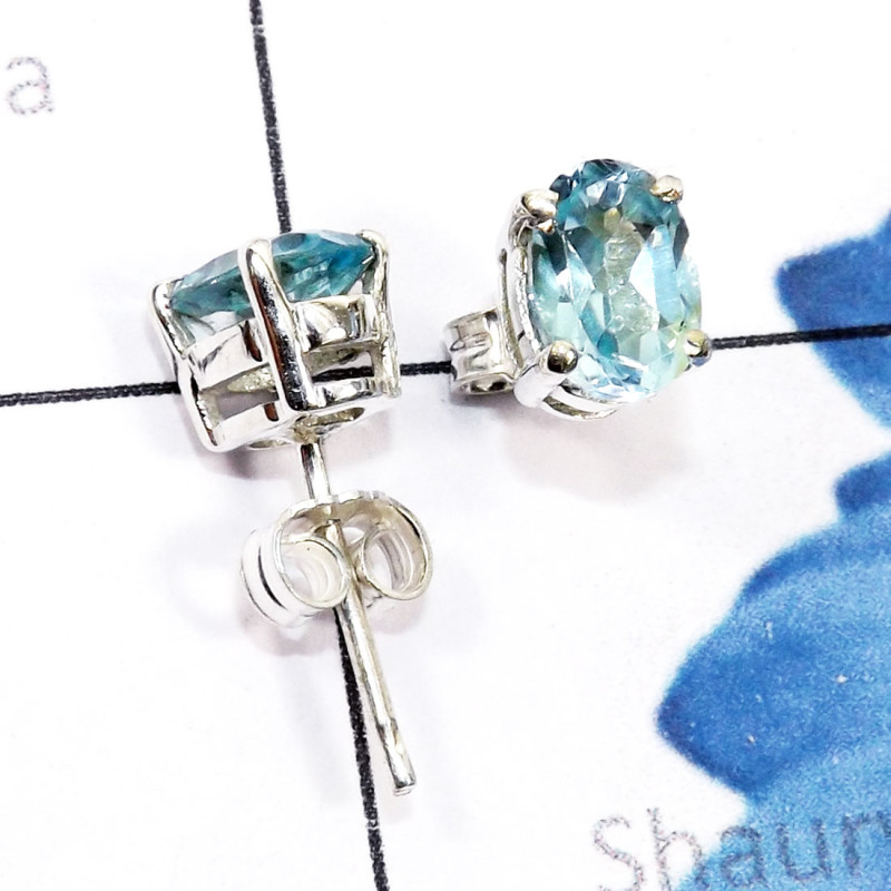 Blue Topaz E - SSE970-5x7mm Oval Genuine Faceted Gemstone Sterling 925 Silver P Blue Topaz E - SSE970-5x7mm Oval Genuine Faceted Gemstone Sterling 925 Silver P