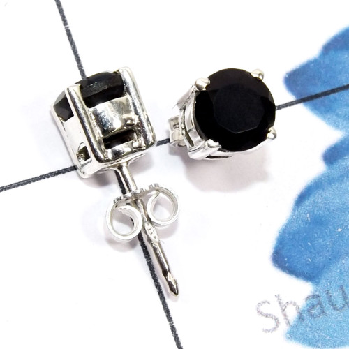 Black Onyx Cut A - SSE969-6mm Round Faceted Semiprecious Gemstone 925 Sterling Silv Black Onyx Cut A - SSE969-6mm Round Faceted Semiprecious Gemstone 925 Sterling Silv
